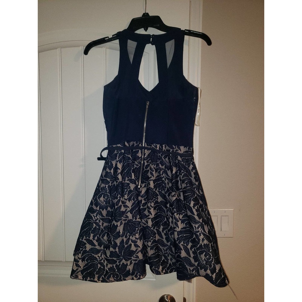 Like New Navy Blue above knee cocktail dress size 3 by Crystal Doll - Picture 3 of 6